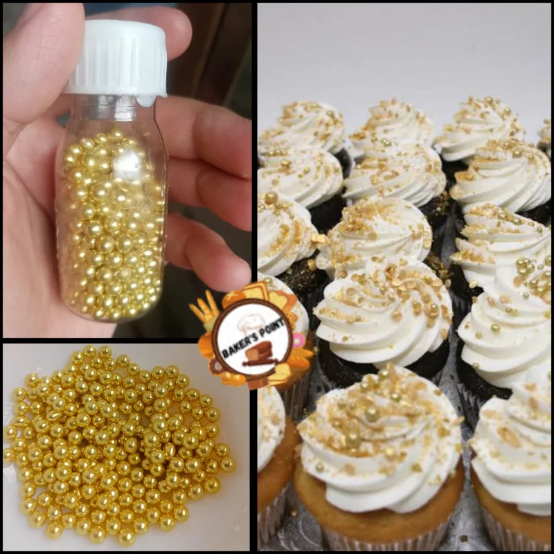 25g Edible golden pearls mini, medium & large