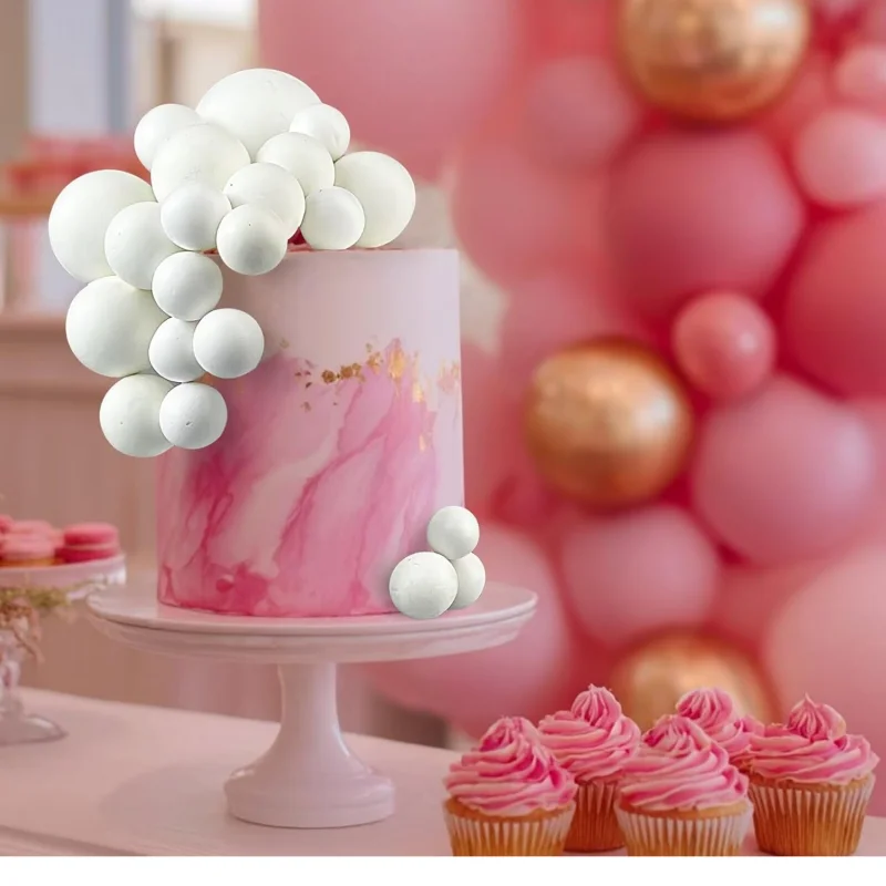 20 PCS white Balls Cake Decorations Pearl Ball Cake Toppers for Wedding Anniversary Birthday Baby Shower Decoration