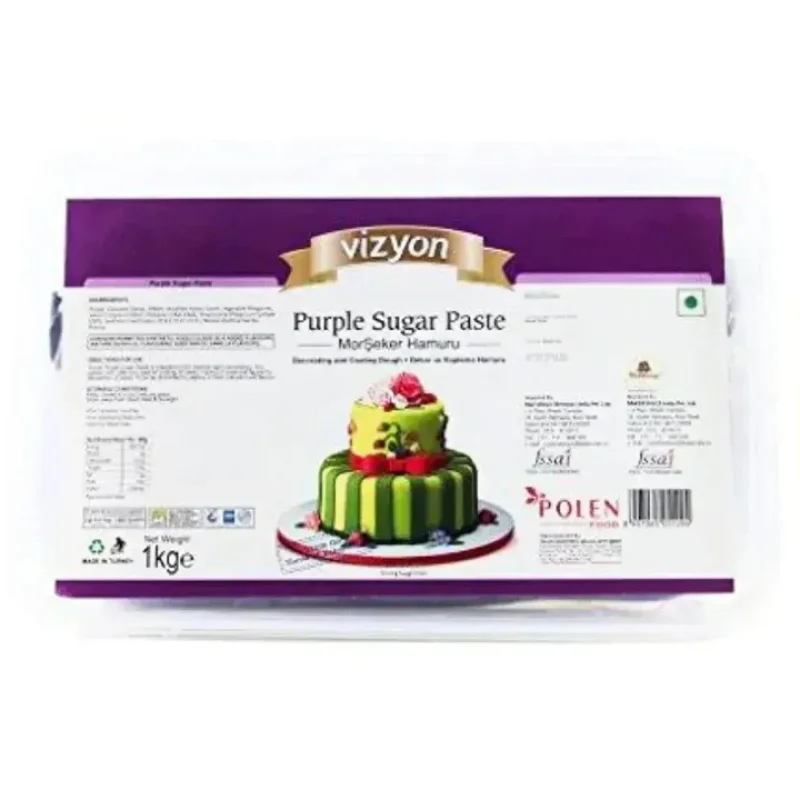 Vizyon Fondant Sugar Paste 1kg – purple , green – Ready to Roll Cake Icing- Typically up to 600 days / 24 months stored in a cool, dry place .